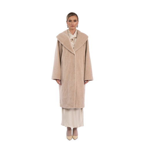 Palton miel Australian, bej, guler sal, 107cm