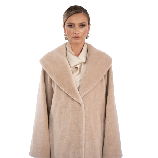 Palton miel Australian, bej, guler sal, 107cm