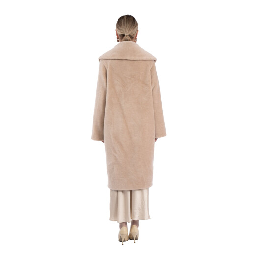 Palton miel Australian, bej, guler sal, 107cm