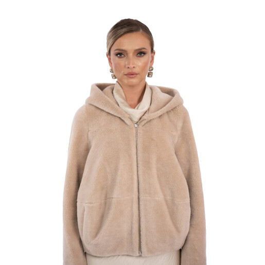 Geaca tip bomber, blana tip lana, miel Australian, bej, 65cm