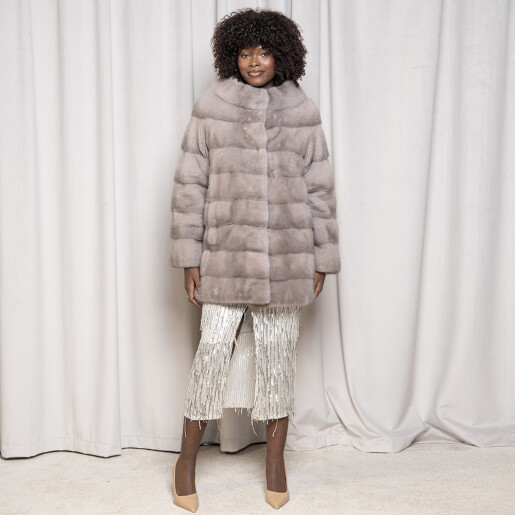 Haina blana naturala vizon, gri saphire, 80cm