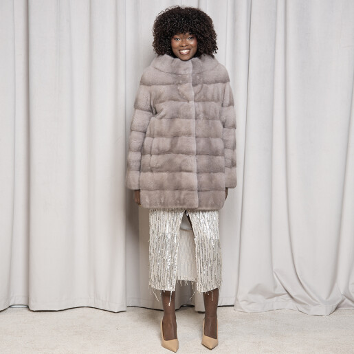 Haina blana naturala vizon, gri saphire, 80cm