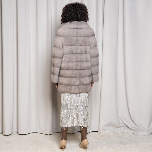 Haina blana naturala vizon, gri saphire, 80cm