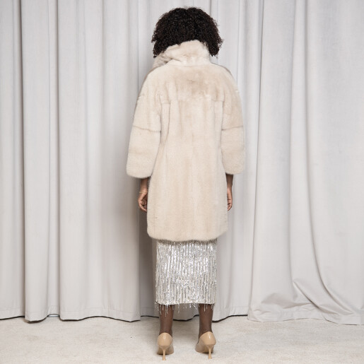 Haina blana naturala vizon, beige-capucinno, 90cm