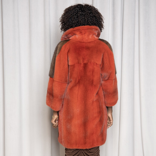 Haina blana naturala vizon, duo maro-orange, 80cm