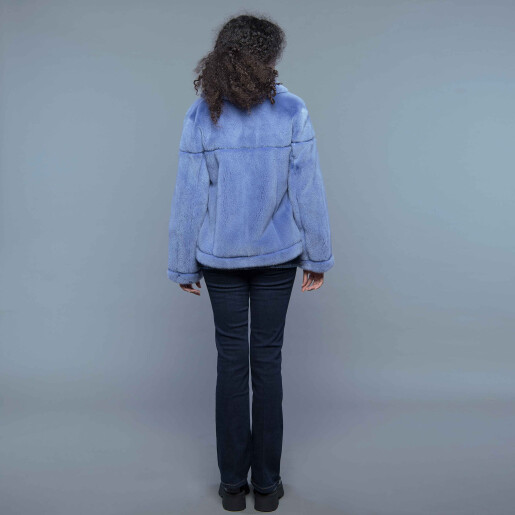 Jacheta tip jeans, blana naturala rex chinchilla, blue, 50cm