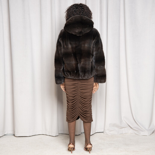 Geaca tip bomber blana naturala vizon, dark brown, 65cm