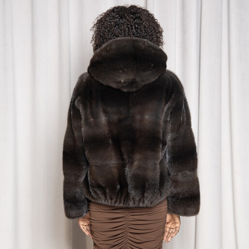 Geaca blana naturala vizon, tip bomber, maro, 65cm