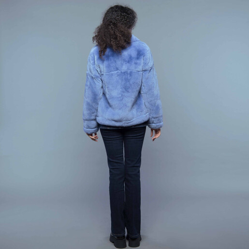 Jacheta tip jeans, blana naturala rex chinchilla, blue, 50cm
