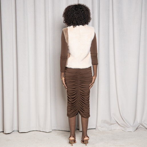 Bluzon blana naturala vizon, duo culori beige-brown, 50cm