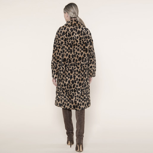 Palton shearling revere largi, animal print gold, 107cm