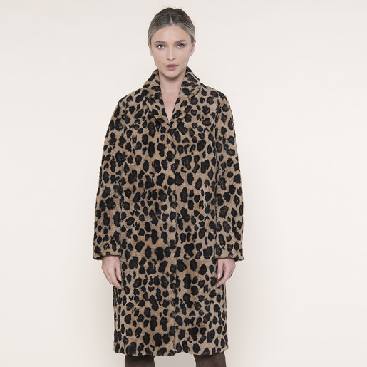 Palton shearling revere inguste, animal print gold, 107cm