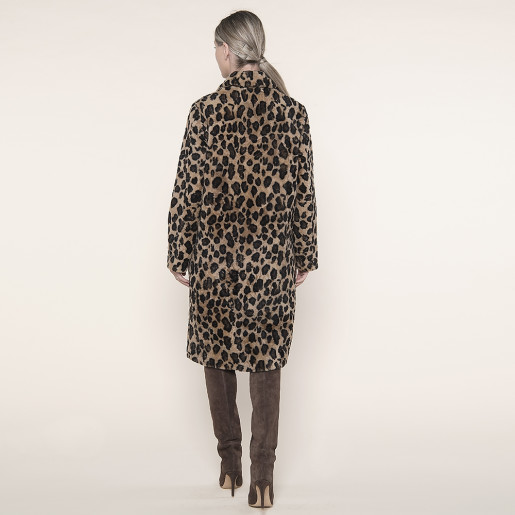 Palton shearling revere inguste, animal print gold, 107cm