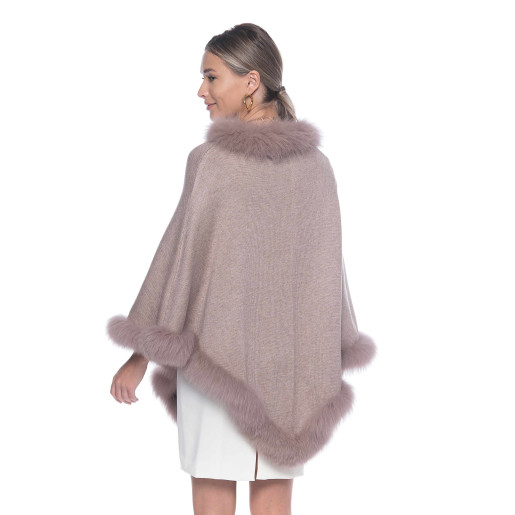 Capa tip Poncho lana 100% cu blana naturala vulpe, bej