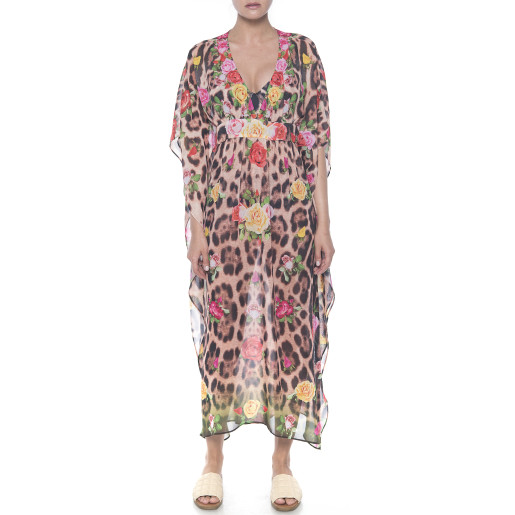 Caftan tip fluture Feline Moves Roses, voal transparent