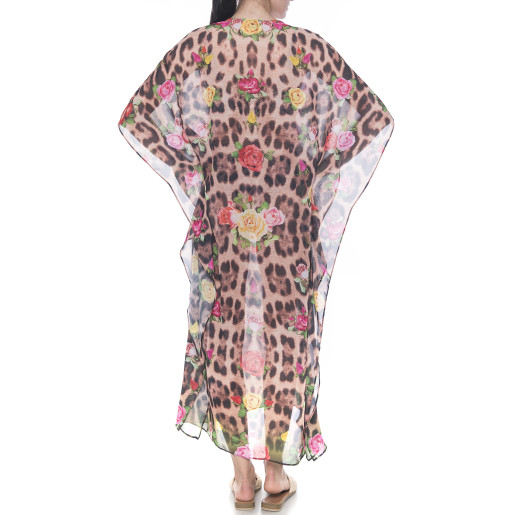 Caftan tip fluture Feline Moves Roses, voal transparent