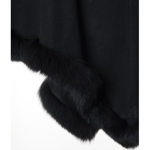 Capa tip Poncho lana 100% neagra cu blana naturala vulpe