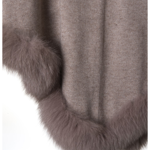 Capa tip Poncho lana 100% cu blana naturala vulpe, bej