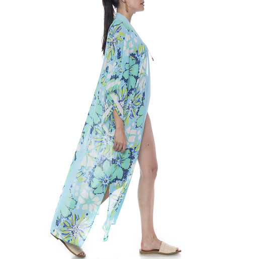 Kimono deschis Aqua Marine & lines, voal transparent