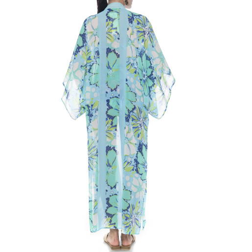 Kimono deschis Aqua Marine & lines, voal transparent