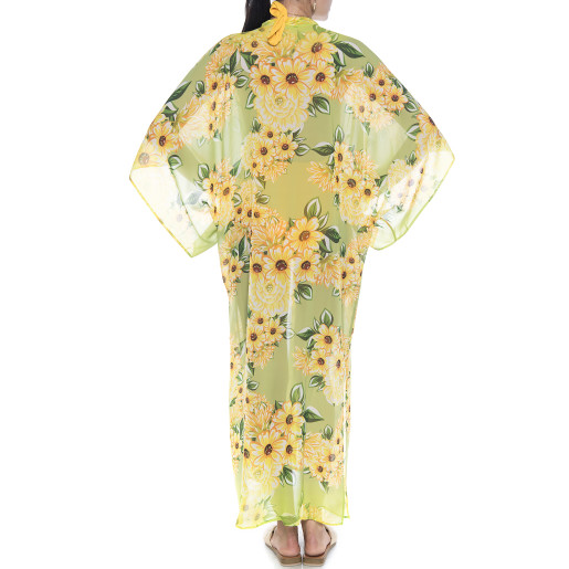 Kimono deschis Margarete galbene, voal transparent