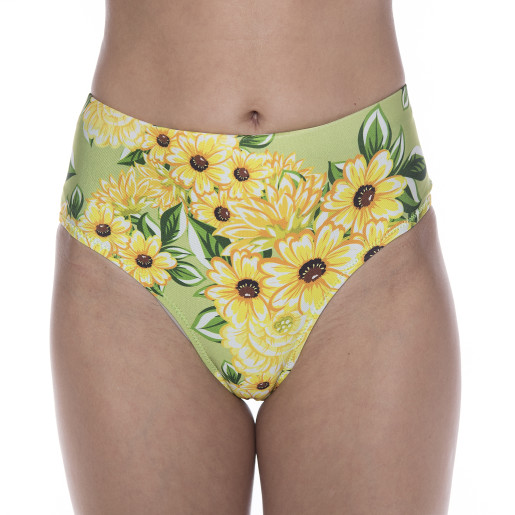 Costum baie 2 piese Sun Flower Bloom, sutien triunghi push-up, slip brazilian talie semi-inalta