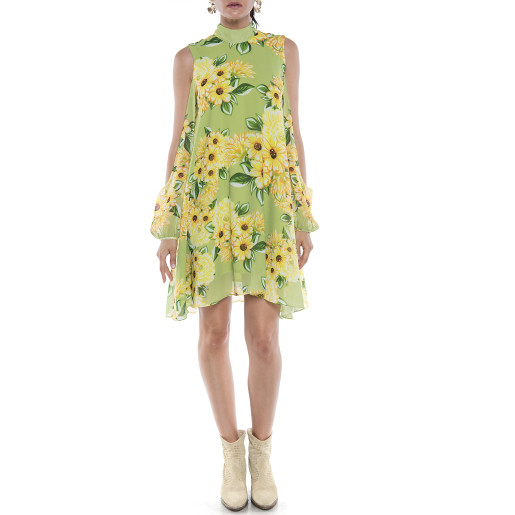 Rochie mini voal Sun Flower Bloom, maneci decupate