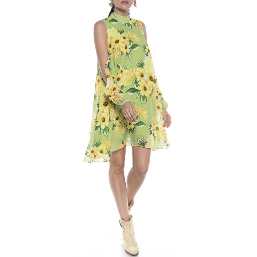 Rochie mini voal Sun Flower Bloom, maneci decupate