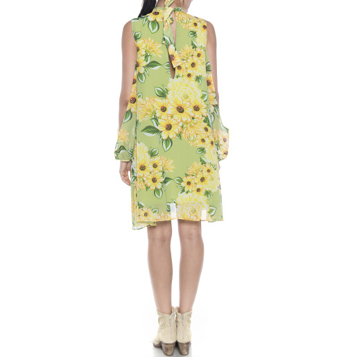 Rochie mini voal Sun Flower Bloom, maneci decupate
