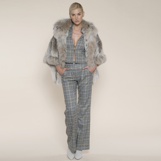 Haina blana naturala lynx cu gluga, culoare naturala, selectie speciala, 65cm