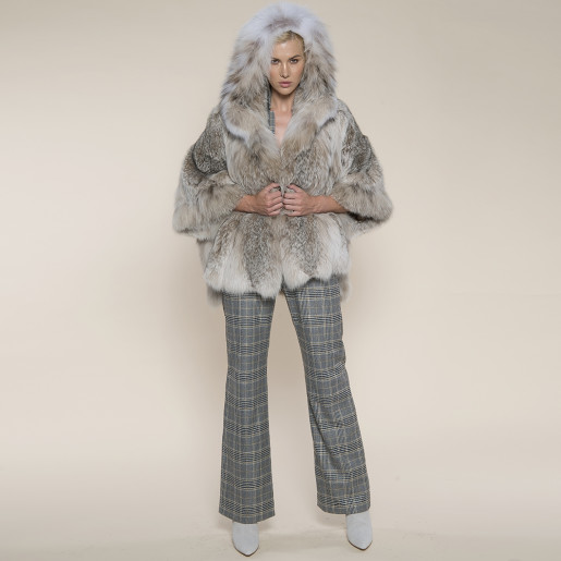 Haina blana naturala lynx cu gluga, culoare naturala, selectie speciala, 65cm