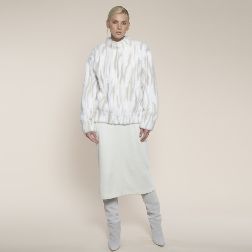 Bluzon blana naturala vizon, alb cu insertii Pearl, 60cm