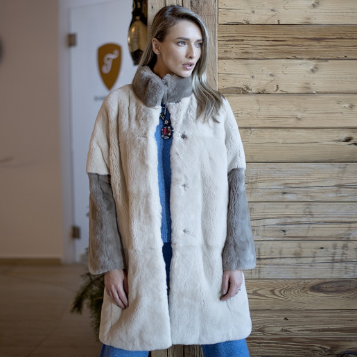 Haina blana naturala rex-chinchilla, mix bej-taupe, 80cm