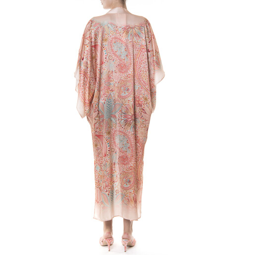 Kimono lung matase naturala 100%, Paisley Cipria
