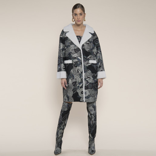 Haina piele naturala green fantasy, captuseala si revere shearling, 65cm