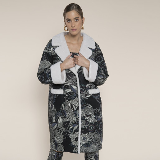 Haina piele naturala green fantasy, captuseala si revere shearling, 65cm