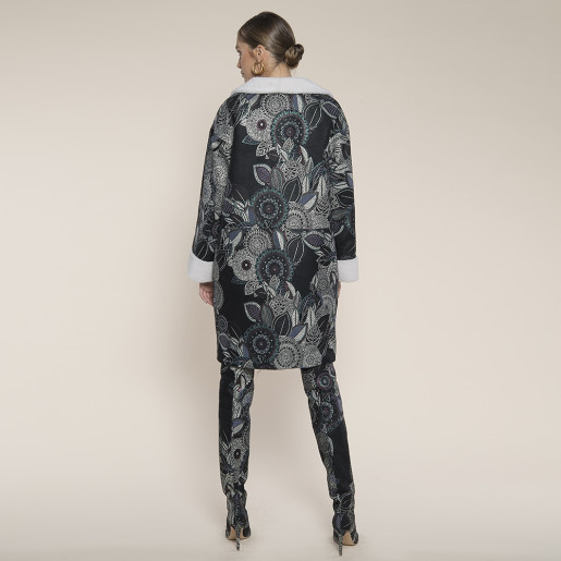 Haina piele naturala green fantasy, captuseala si revere shearling, 65cm