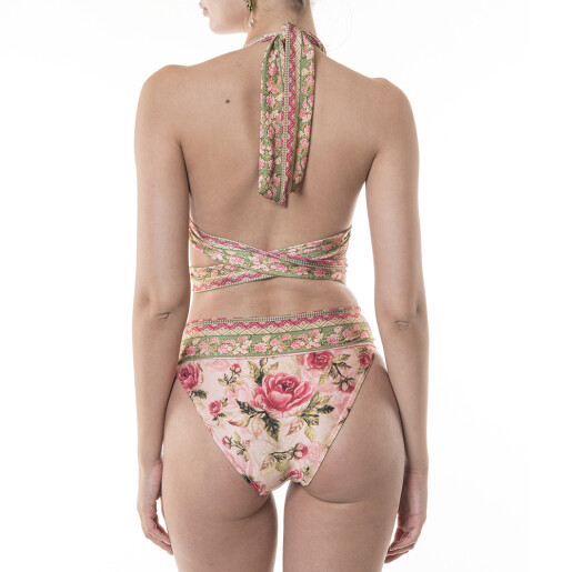 Costum baie 2 piese, sutien push-up funde late si bikini brazilian talie inalta cu banda, Secret Garden