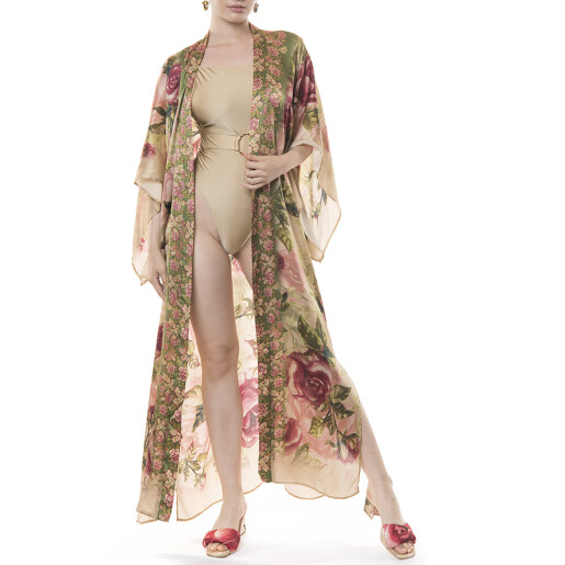 Kimono lung deschis matase naturala 100%, Secret Garden