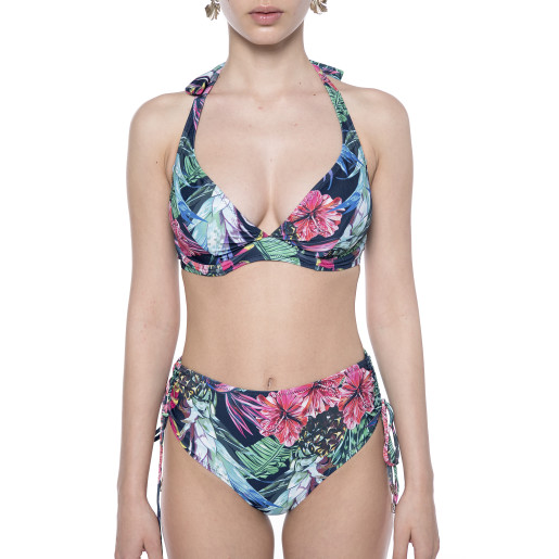 Costum baie 2 piese Jungle Vibe, sutien armatura metal si slip brazilian cu sistem reglabil 