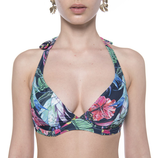 Costum baie 2 piese Jungle Vibe, sutien armatura metal si slip brazilian cu sistem reglabil 