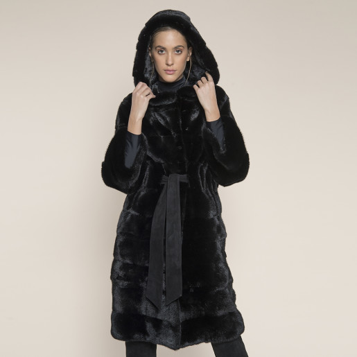 Haina lunga cu gluga 3 in 1, special black mink selection, 107cm