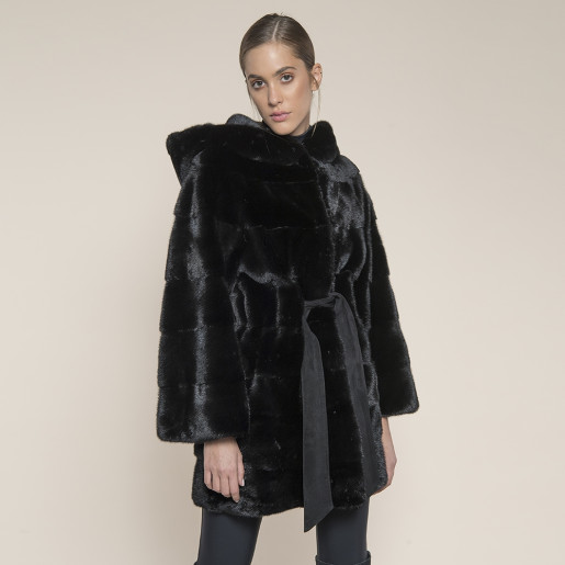 Haina lunga cu gluga 3 in 1, special black mink selection, 107cm