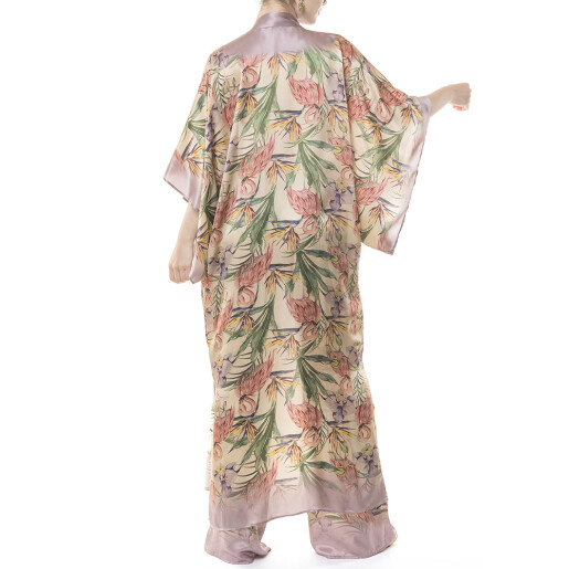 Set complet Tropical Breeze (kimono lung + pantaloni lungi + sutien bandana CADOU), matase naturala 100%