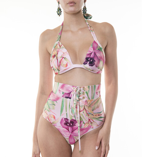 Bikini brazilian inalt ,capse si cordon, Wild Orchid