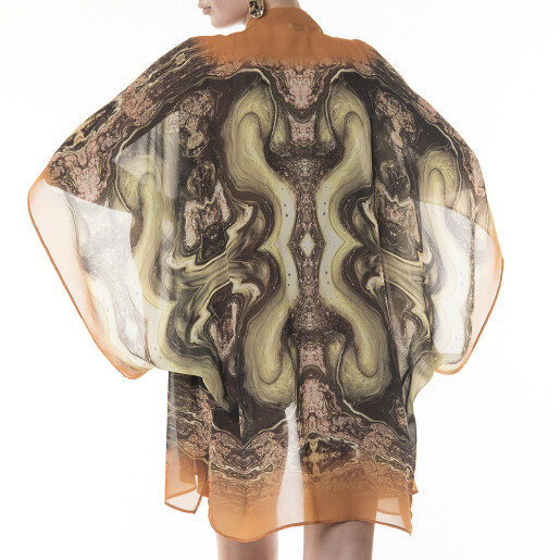 Kimono mini deschis Marble Bronze, voal transparent