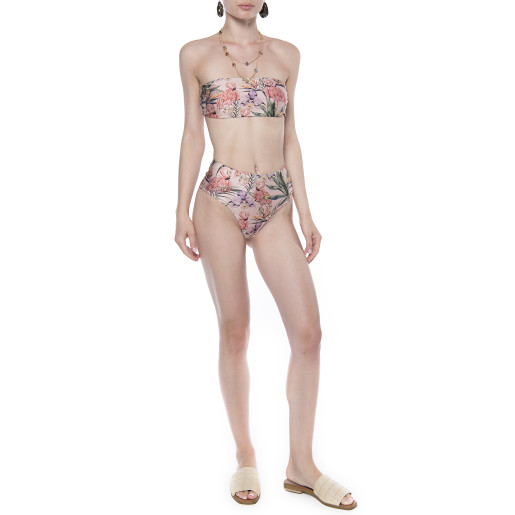 Costum baie 2 piese Tropical Breeze, sutien bandana inchidere metalica si slip brazilian semitalie