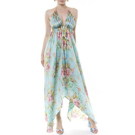 Rochie asimetrica Dreamy Garden, matase naturala 100%