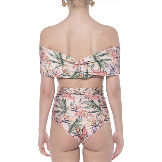 Costum baie 2 piese Tropical Breeze, bustiera volan umar si slip brazilian talie inalta logo Paisi