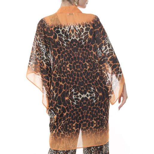 Kimono mini deschis Wild Mood, bordura aurie, voal transparent